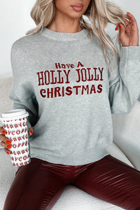 Christmas Greetings Embroidered Holiday Sweater (Heather Grey) - NanaMacs