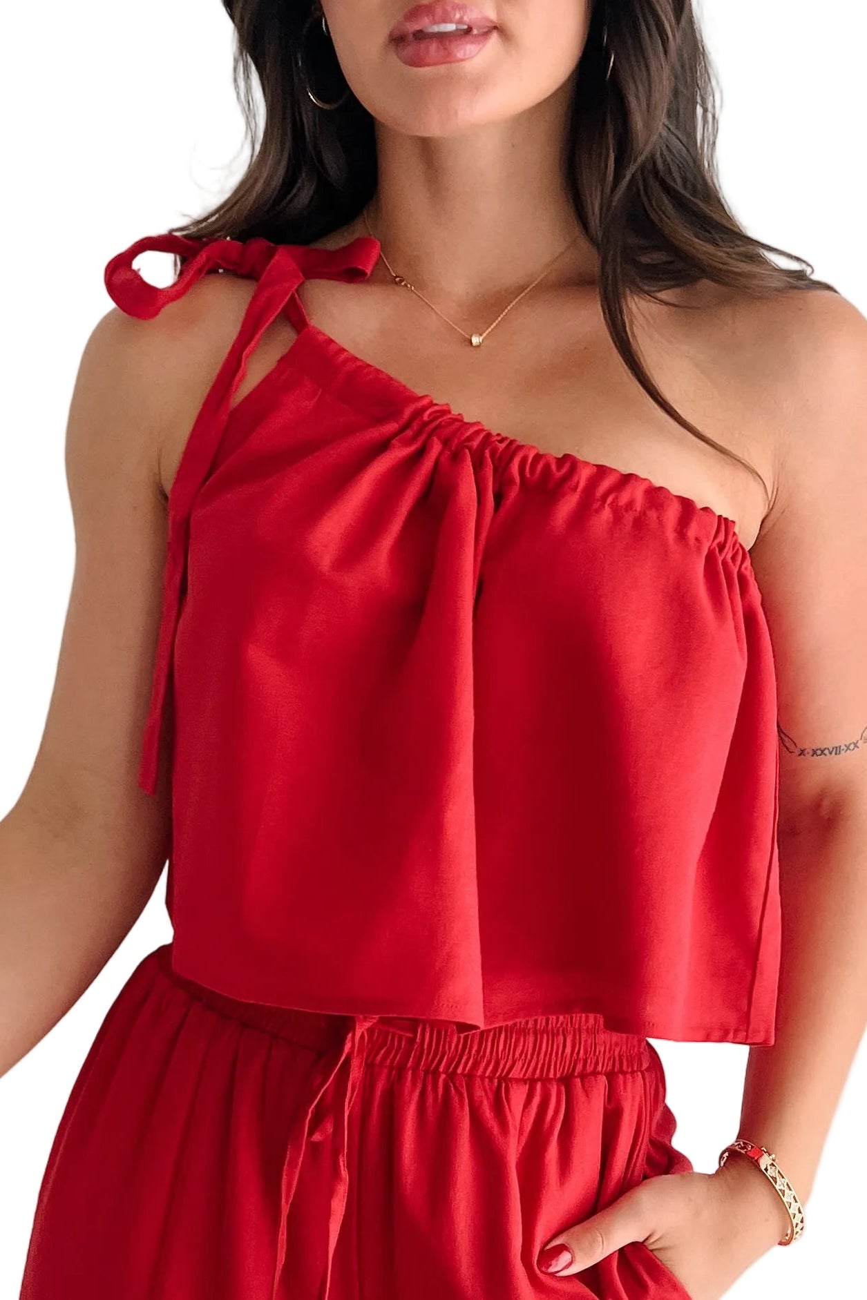 Too Saucy One Shoulder Top (Red) - NanaMacs