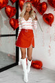 Holiday Hype Pearl Trim Mini Skirt (Red) - NanaMacs