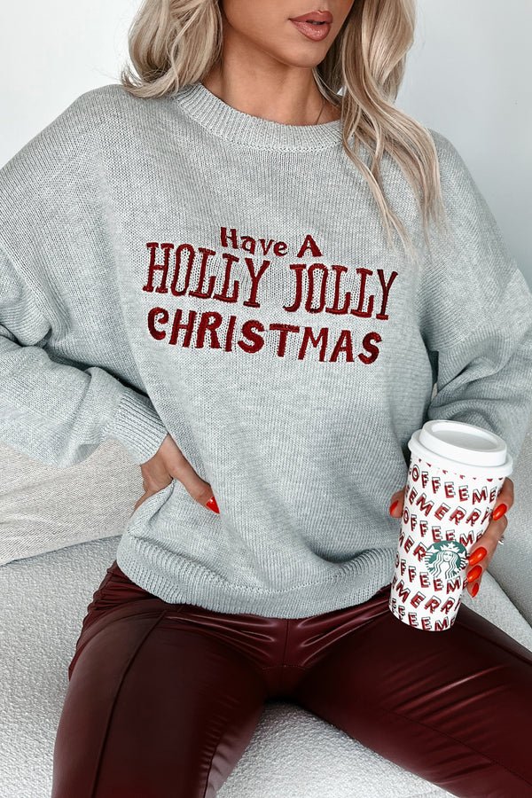 Christmas Greetings Embroidered Holiday Sweater (Heather Grey) - NanaMacs