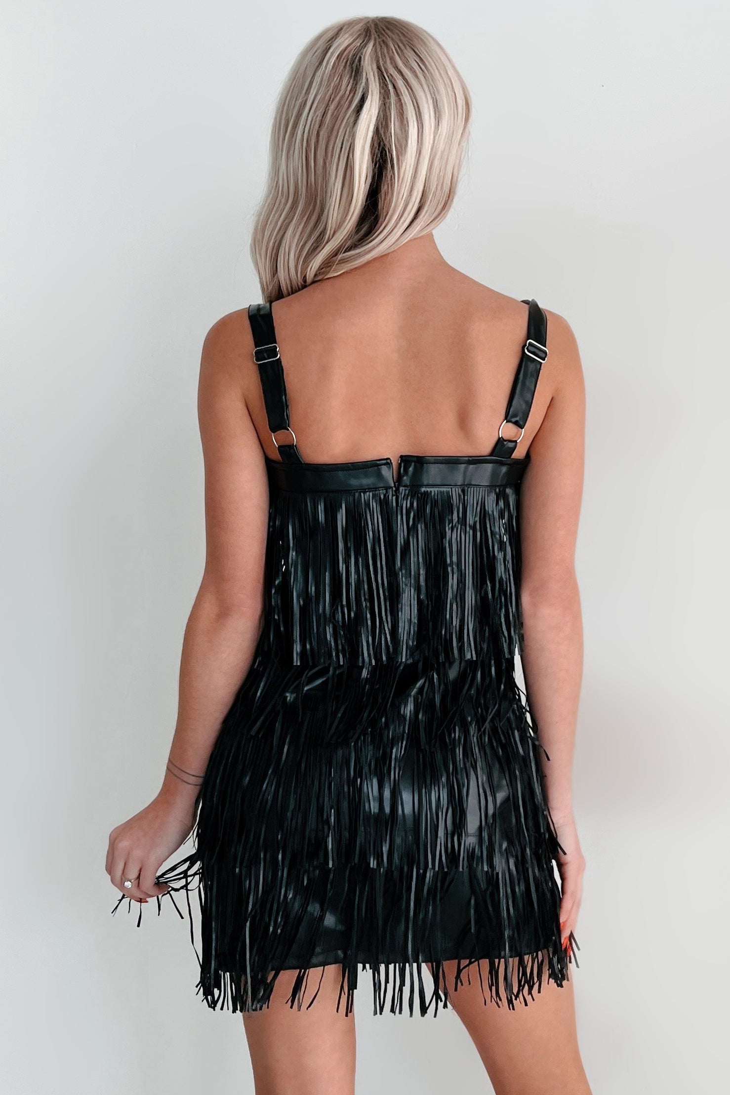 Edgy Excellence Faux Leather Fringe Dress (Black) · NanaMacs