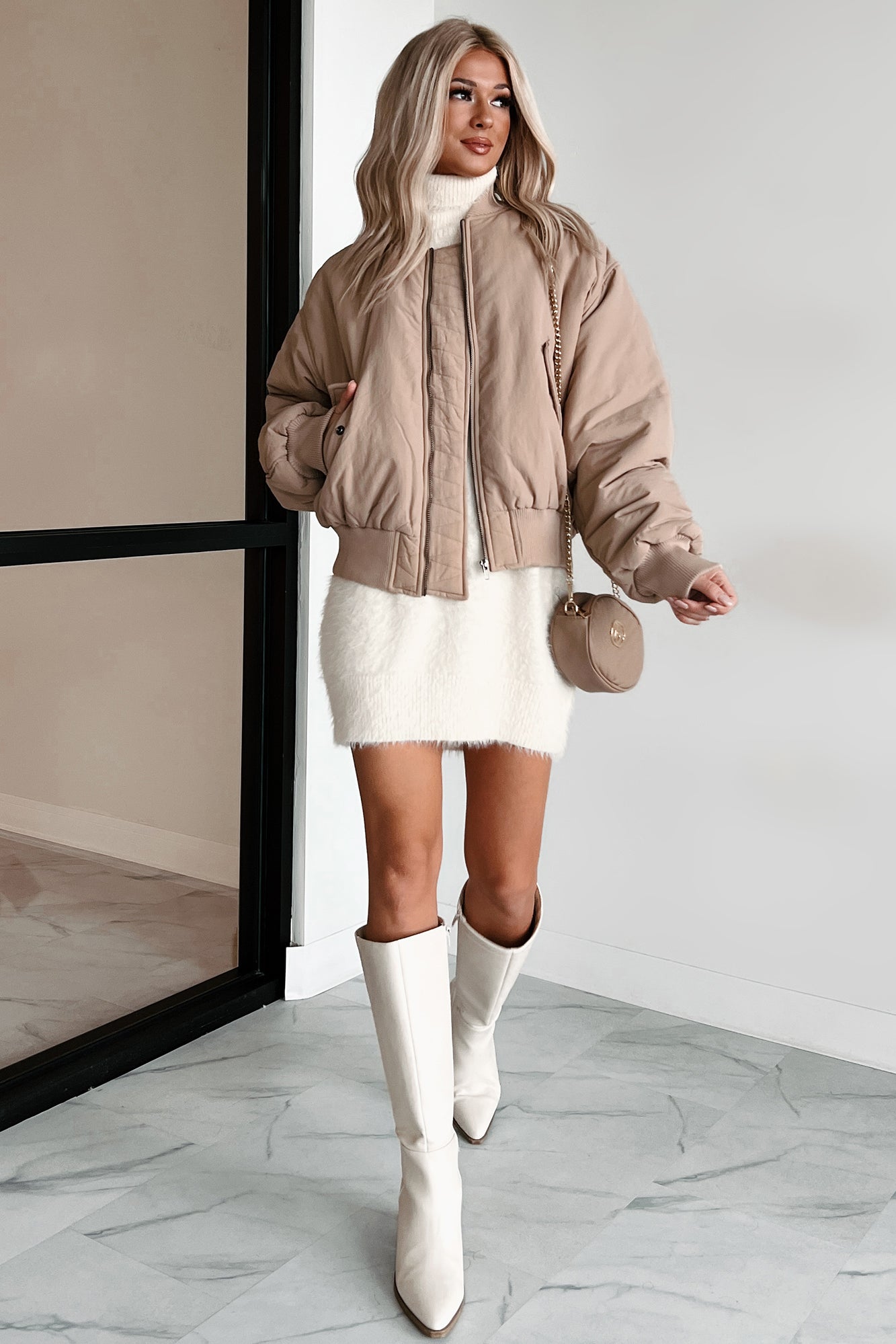 Cool Girl Energy Oversized Bomber Jacket (Beige)