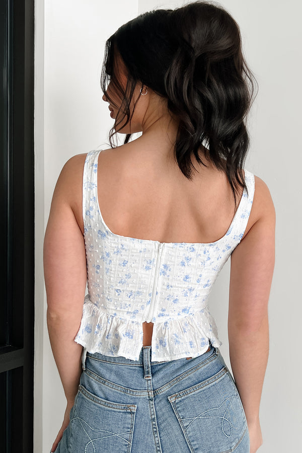 Grace In Every Step Sleeveless Floral Crop Top (White/Blue) - NanaMacs