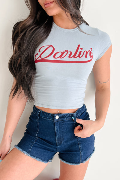 "Darlin" Short Sleeve Graphic Top (Dusty Steel)