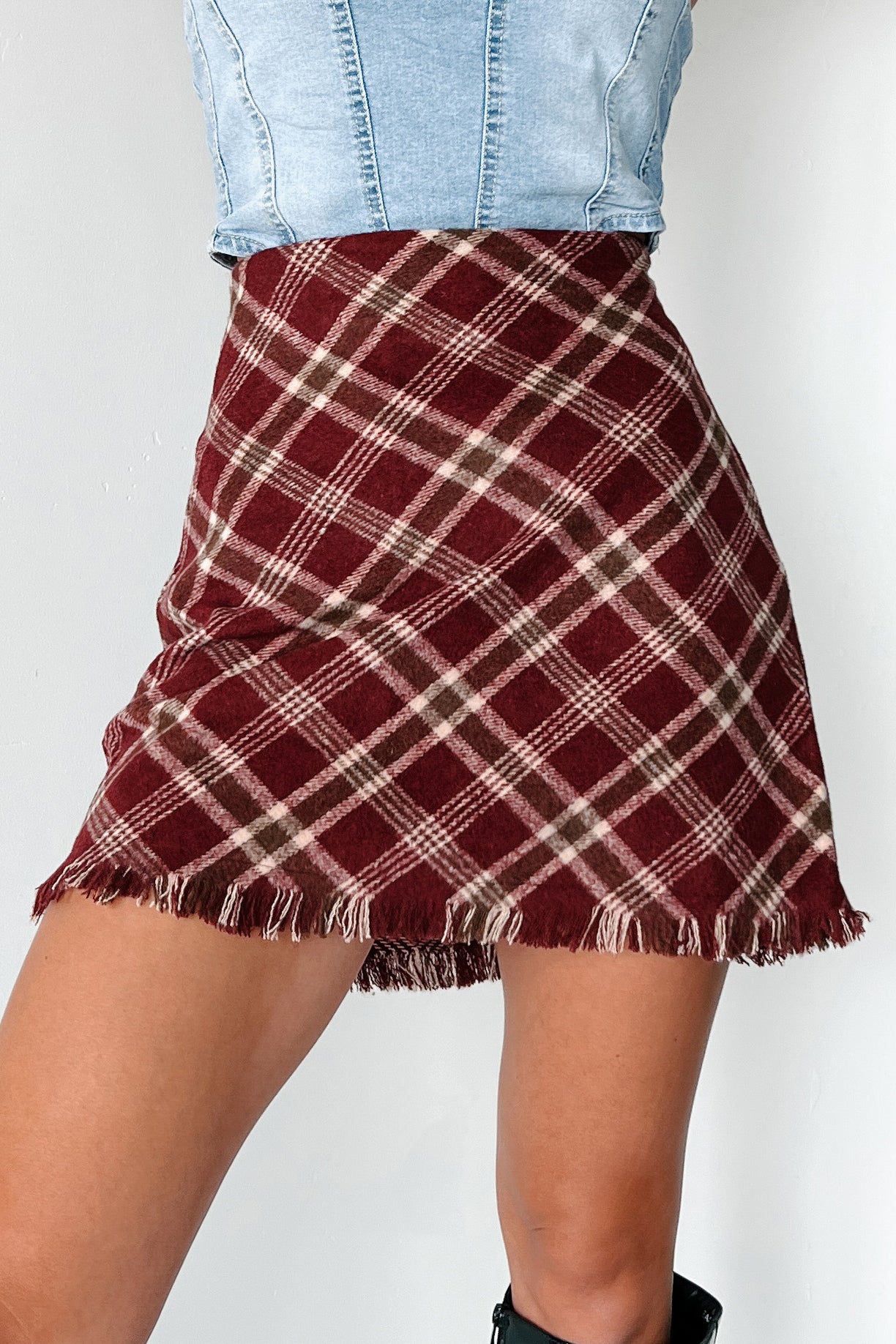 Anywhere With You Plaid Skirt (Burgundy Multi) - NanaMacs