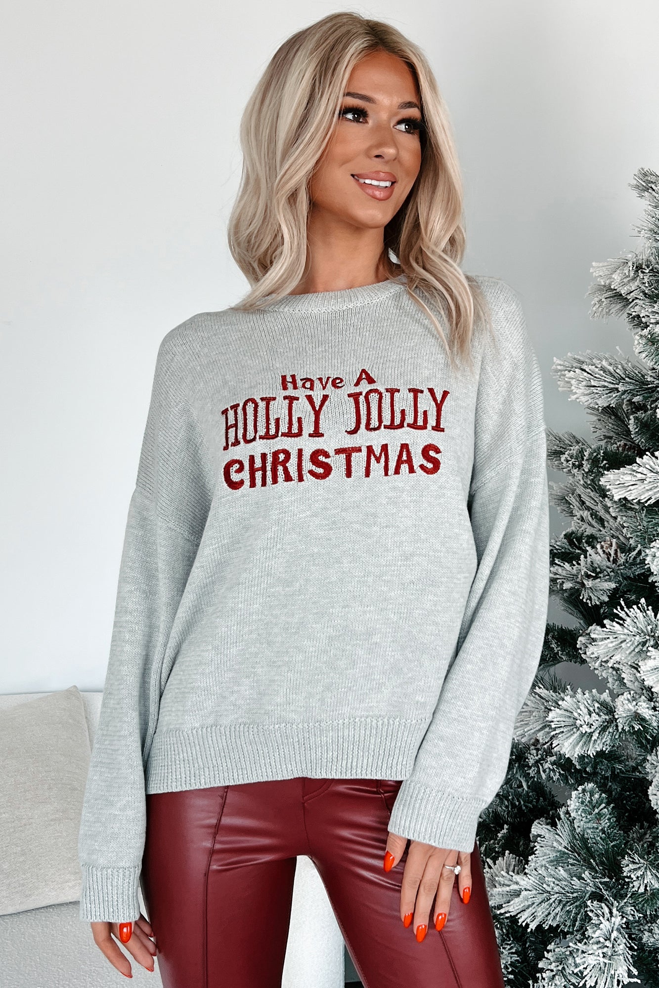 Christmas Greetings Embroidered Holiday Sweater (Heather Grey) - NanaMacs