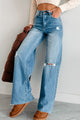 Calder High Rise Distressed Wide Leg Jeans (Medium Stone) - NanaMacs