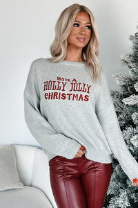 Christmas Greetings Embroidered Holiday Sweater (Heather Grey) - NanaMacs