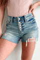 Dagwood Judy Blue Mid Rise Button Fly Distressed Shorts (Medium) - NanaMacs