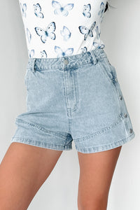 Laken High Waist Side Button Detail Shorts (Light Denim) - NanaMacs