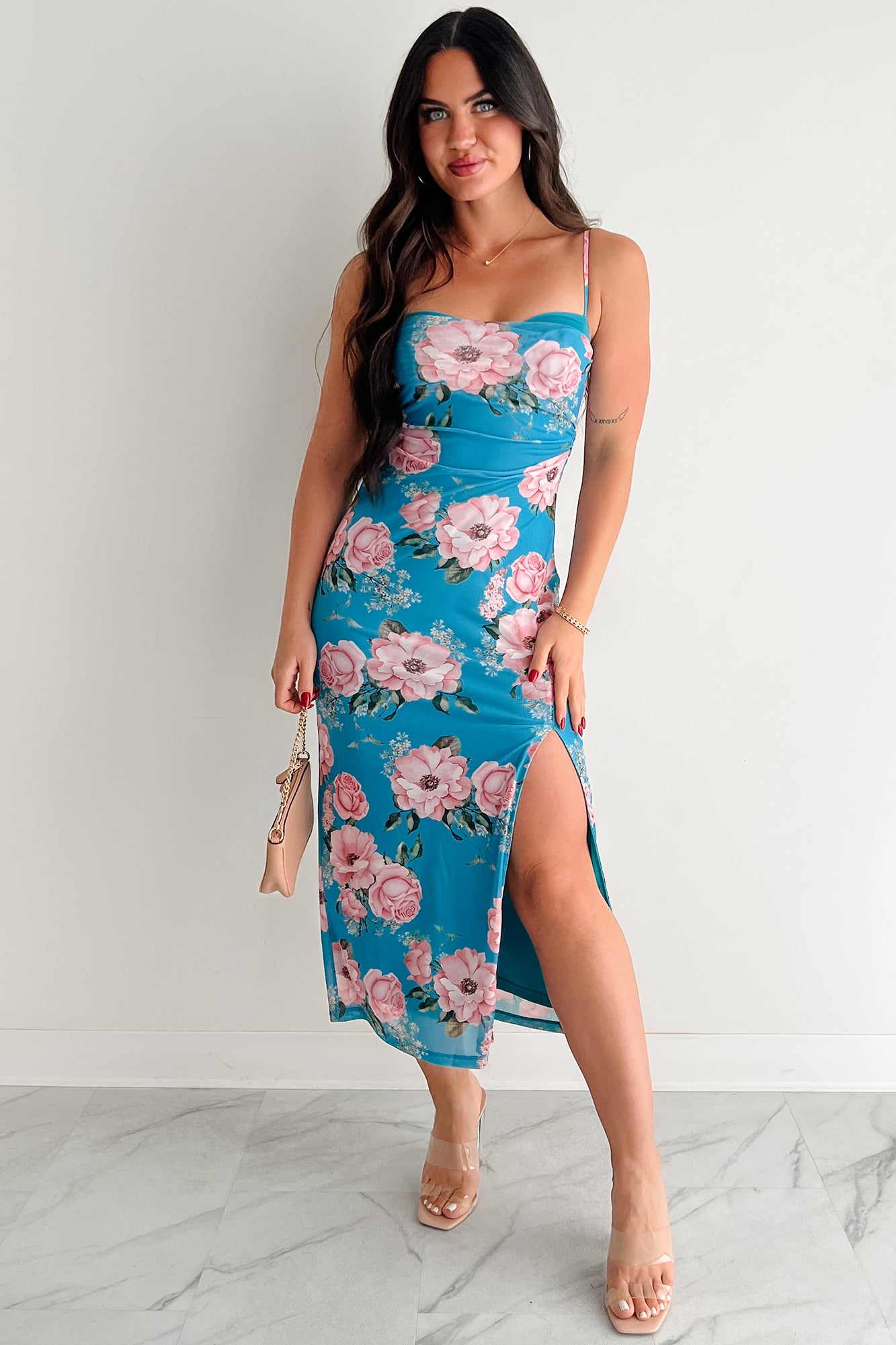 Women's Own The Mood Sleeveless Floral Midi Dress in Teal - Size L Women's Own The Mood Sleeveless Floral Midi Dress in Teal - Size L