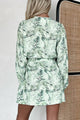 Desirable Destinations Leaf Printed Mini Dress (Basil Green) - NanaMacs