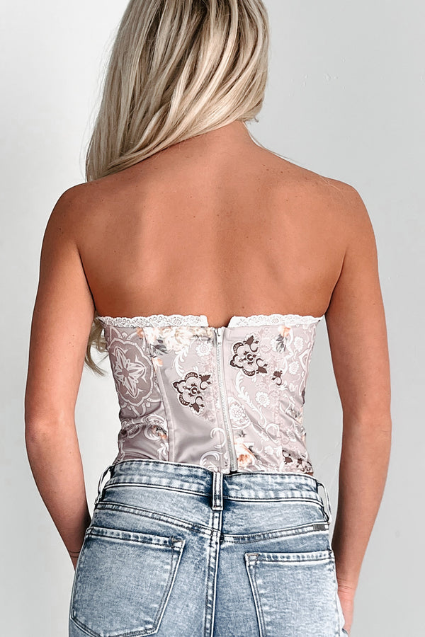 Pieces Of My Heart Satin Floral Corset Top (Mocha) - NanaMacs