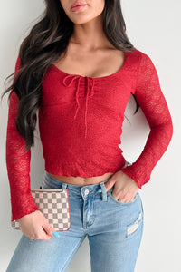 Laced In Love Cinched Lace Long Sleeve Top (Deep Red) - NanaMacs