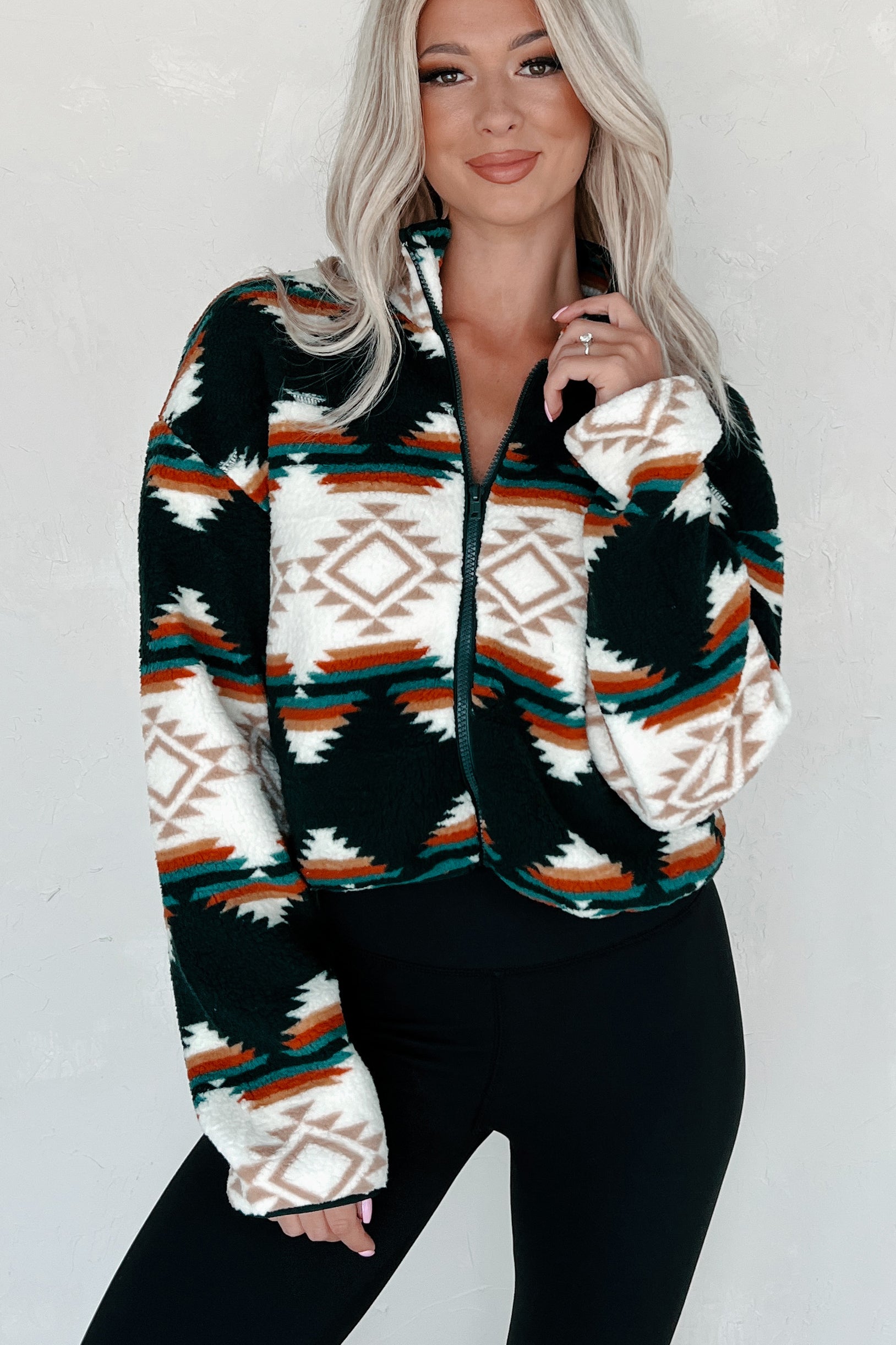 Arizona Nights Aztec Sherpa Jacket (Hunter) - NanaMacs