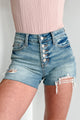 Dagwood Judy Blue Mid Rise Button Fly Distressed Shorts (Medium) - NanaMacs