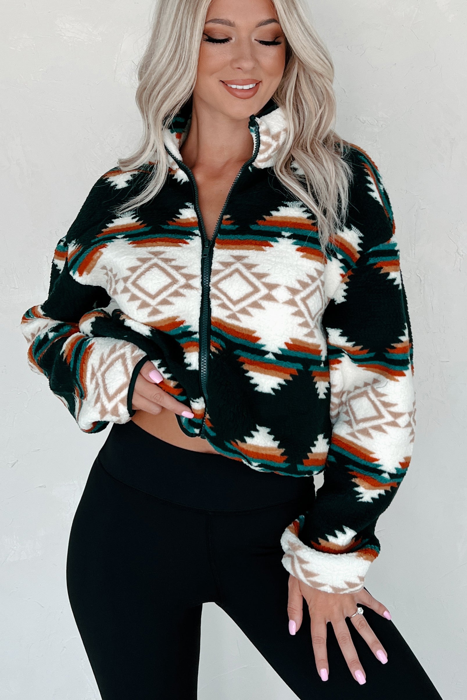 Arizona Nights Aztec Sherpa Jacket (Hunter) - NanaMacs