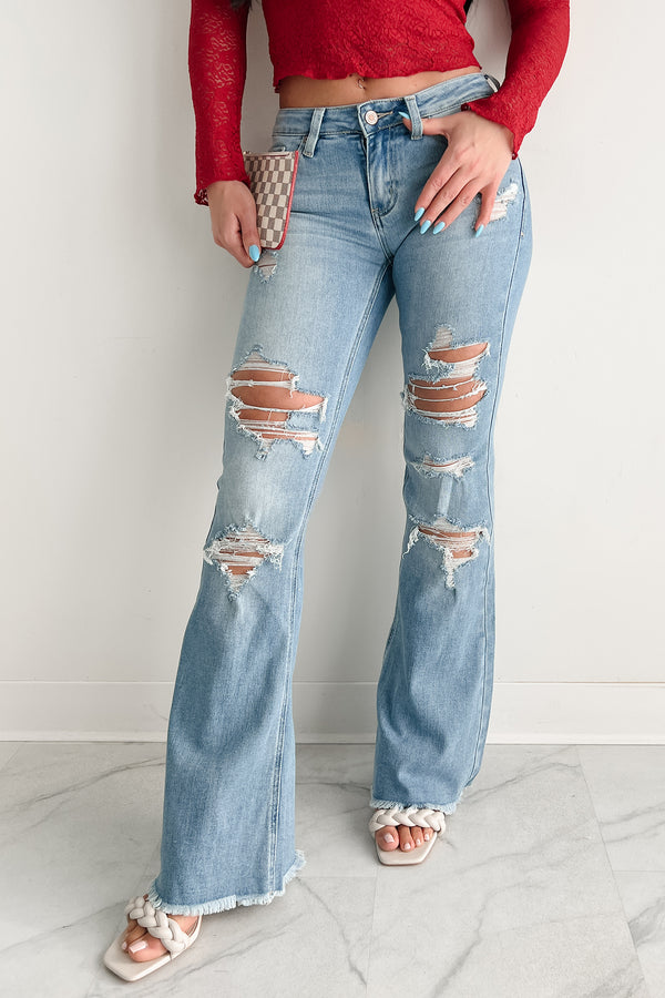 Langley Mid Rise Distressed Flare Kancan Jeans (Medium) - NanaMacs