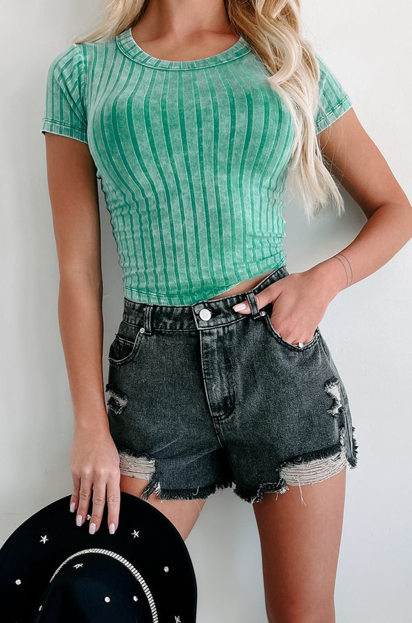 Beyond Help Ribbed Short Sleeve Crop Top (Kelly Green) - NanaMacs