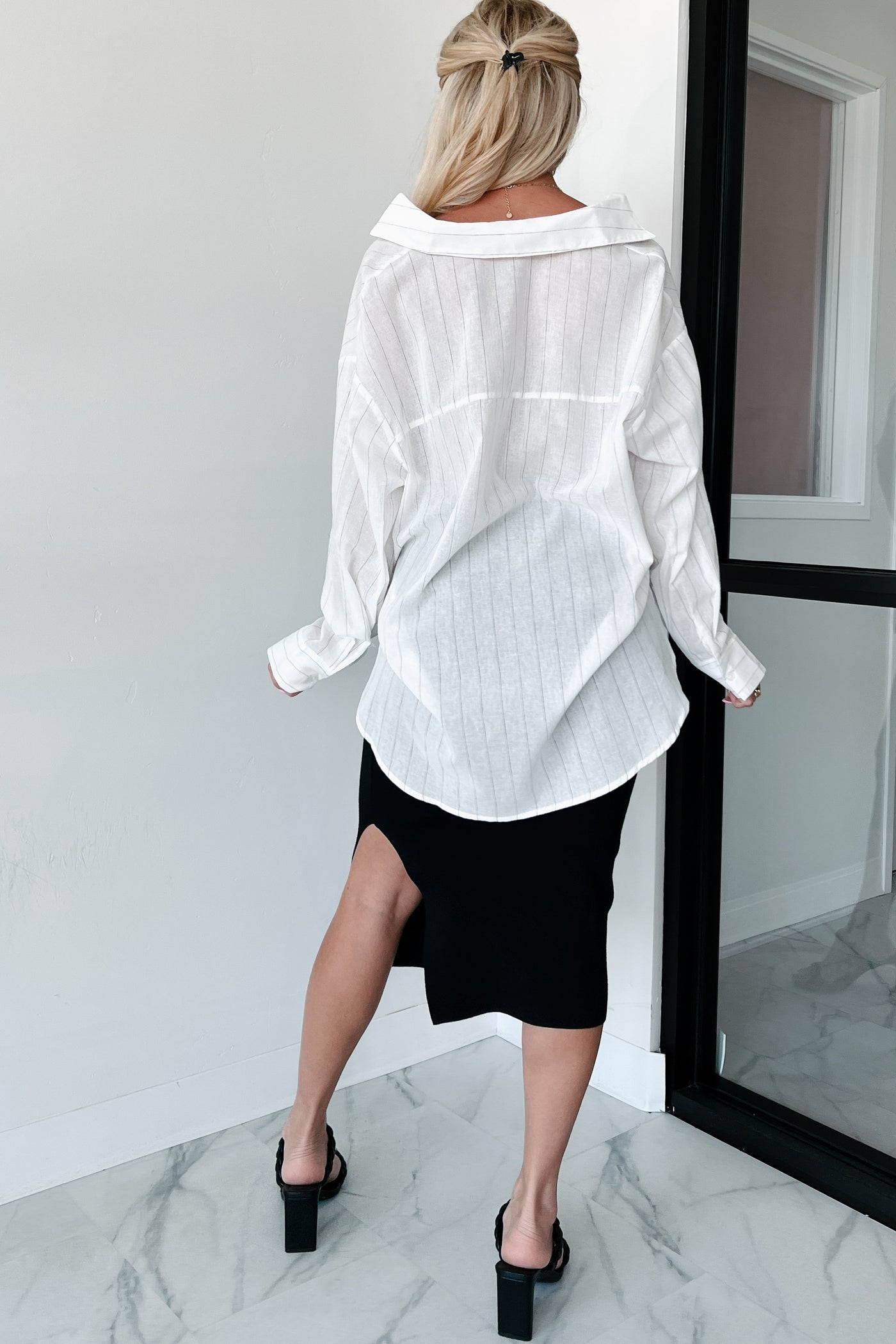 Upscale Style Oversized Button-Down Shirt (White/Black)