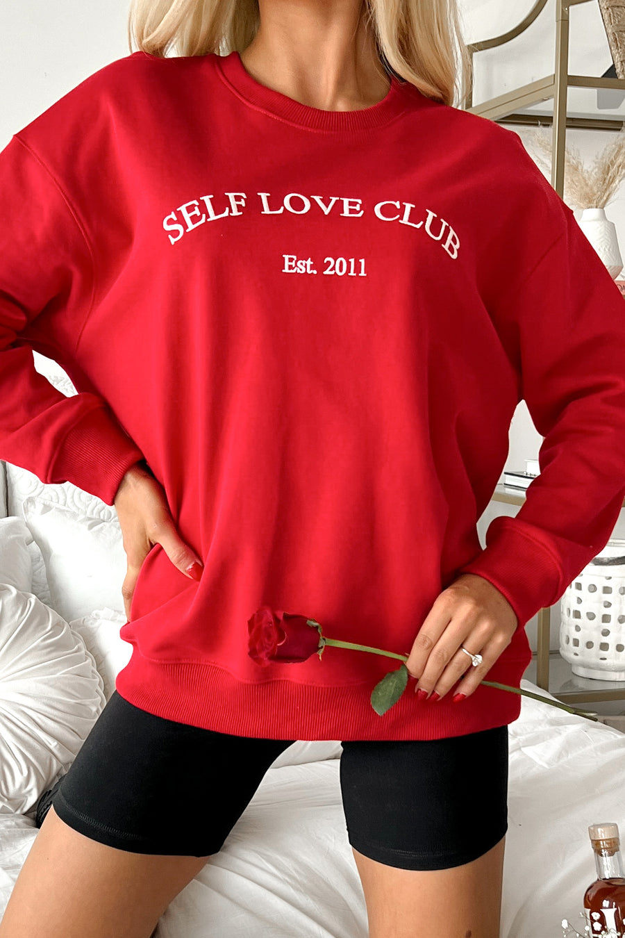 "Self Love Club" Embroidered Sweatshirt (Red) - NanaMacs