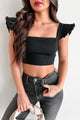 Summer Ready Ruffle Sleeve Denim Crop Top (Black) - NanaMacs