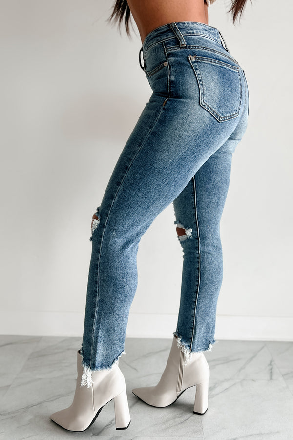 Tallie Mid Rise Distressed Slim Straight Special A Jeans (Medium Light) - NanaMacs