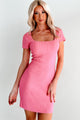 Beckon Ribbed Bodycon Mini Dress (Pink) - NanaMacs