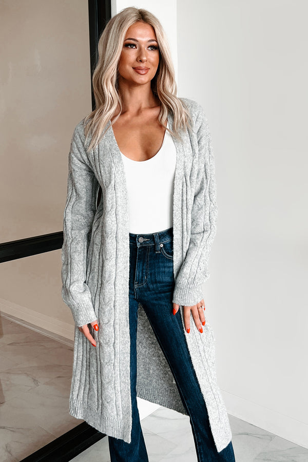 Cozy Casualness Sweater Knit Cardigan (Light Heather Grey) - NanaMacs