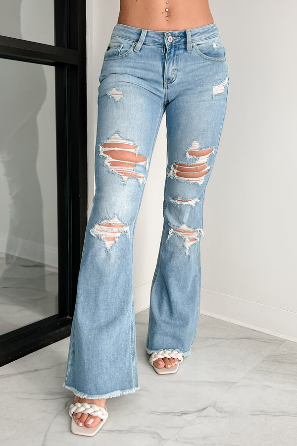 Langley Mid Rise Distressed Flare Kancan Jeans (Medium) - NanaMacs