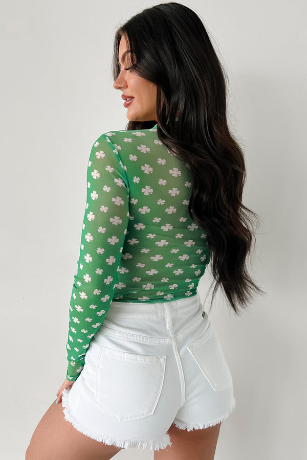 Lucky Lady NM Original Printed Mesh Bodysuit (Green/White) - NanaMacs