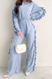 Living In My Own Lane Two Piece Ruffle Lounge Set (Blue) - NanaMacs