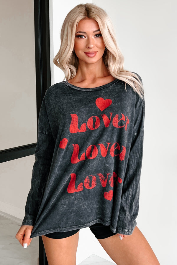 Be My "Lover" Acid Wash Graphic Top (Charcoal) - NanaMacs