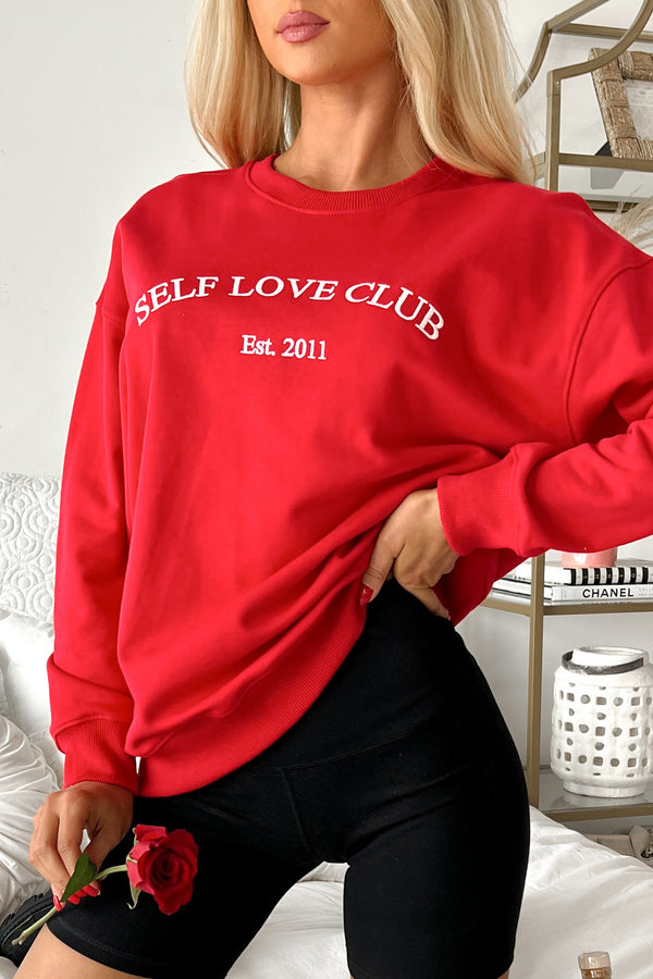 "Self Love Club" Embroidered Sweatshirt (Red) - NanaMacs