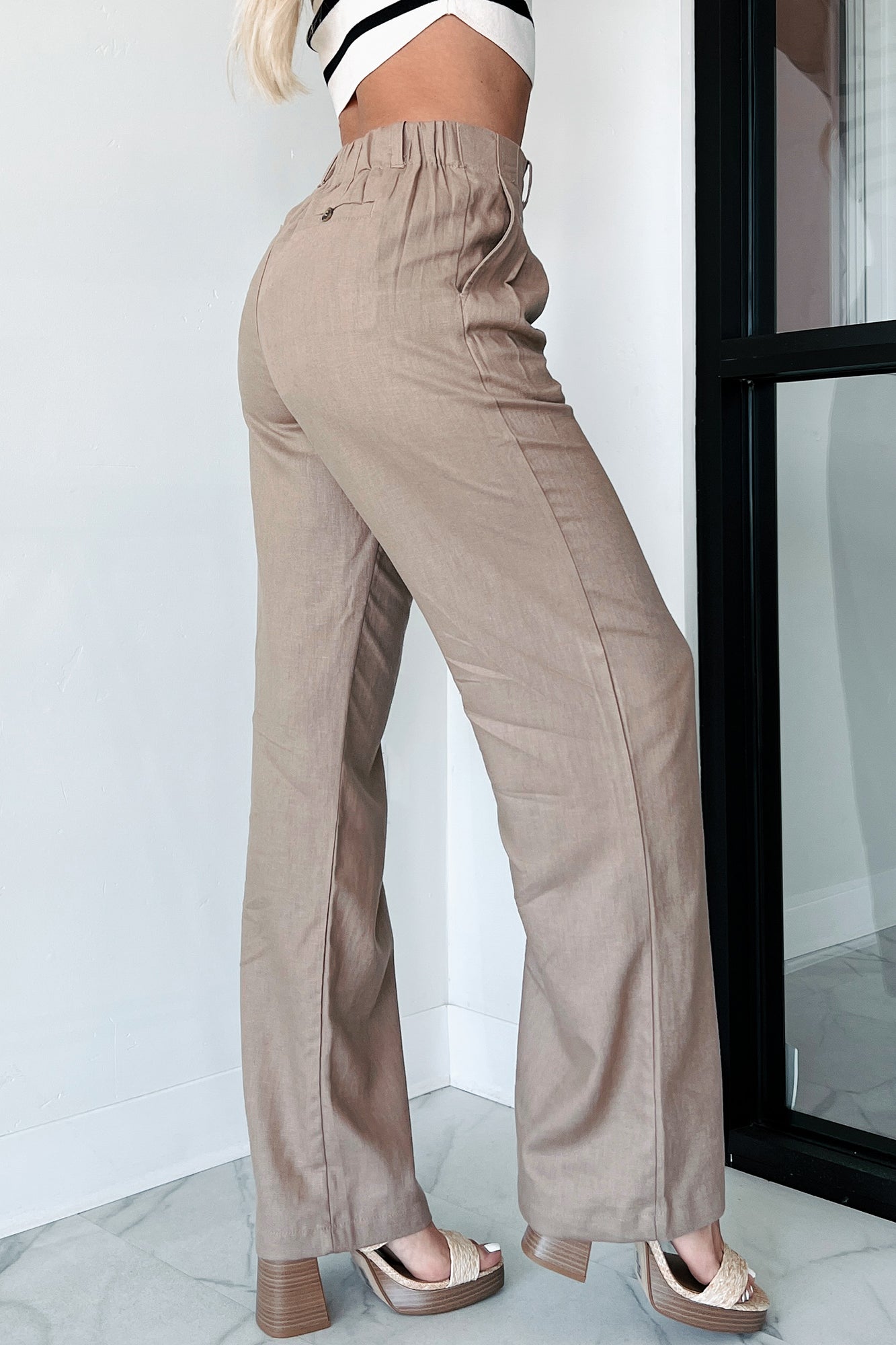 Brunch In Nantucket Linen Wide Leg Pant (Taupe) - NanaMacs