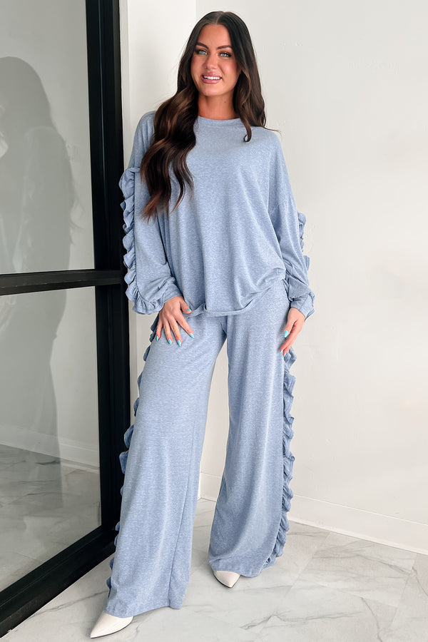 Living In My Own Lane Two Piece Ruffle Lounge Set (Blue)