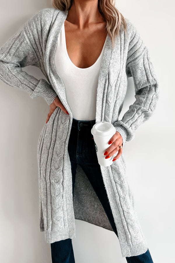 Cozy Casualness Sweater Knit Cardigan (Light Heather Grey) - NanaMacs