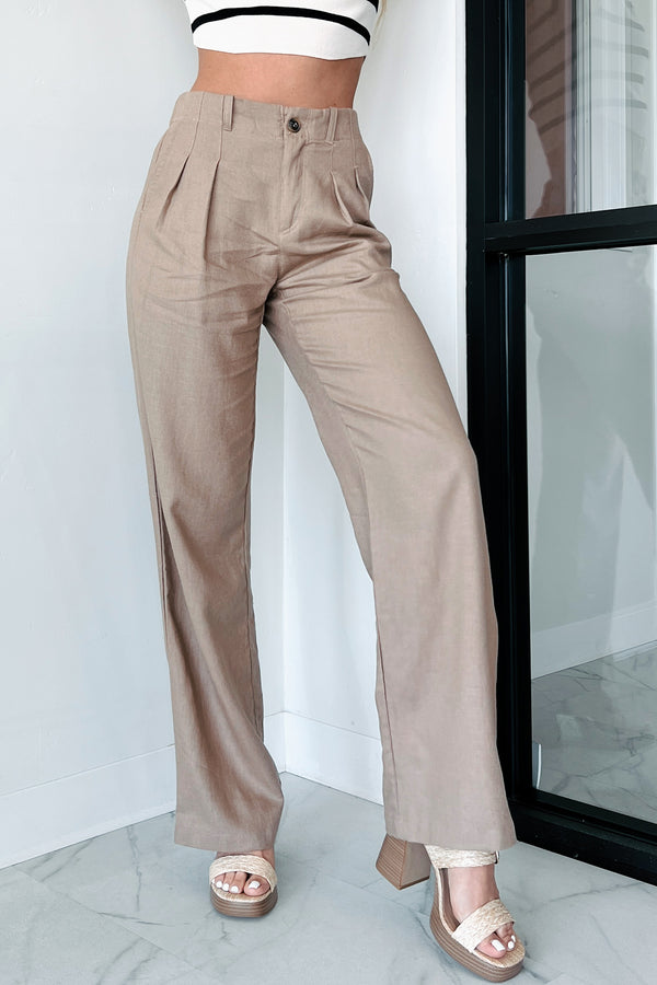 Brunch In Nantucket Linen Wide Leg Pant (Taupe) - NanaMacs