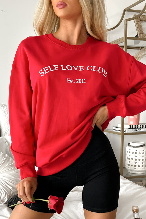 "Self Love Club" Embroidered Sweatshirt (Red) - NanaMacs