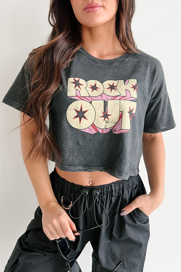 "Rock Out" Graphic Crop Tee (Charcoal) - NanaMacs