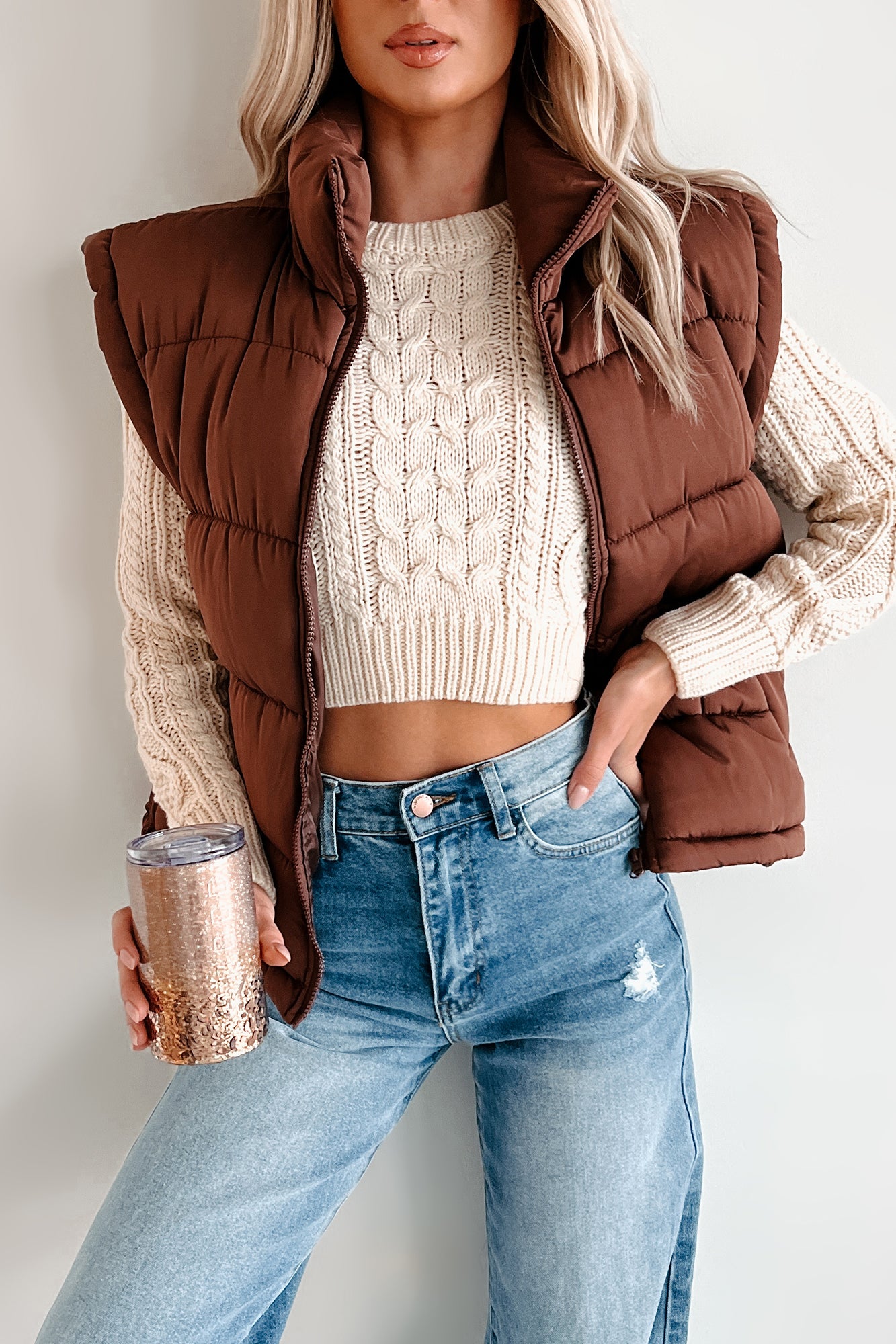 A Call From Fall Puffer Vest (Chocolate)