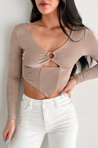 Enchanted Illusion Cut Out Long Sleeve Top (Soft Mocha) - NanaMacs