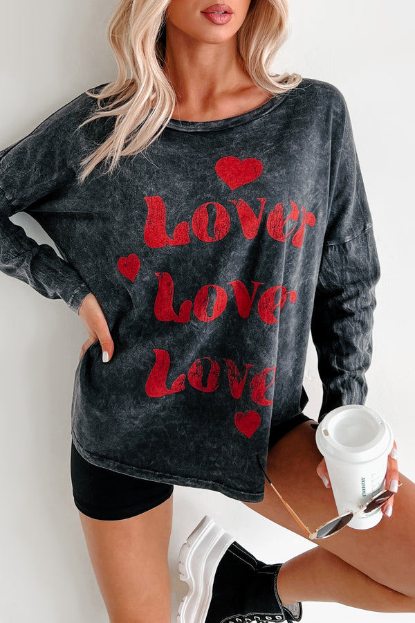 Be My "Lover" Acid Wash Graphic Top (Charcoal) - NanaMacs