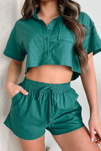 Fooling Myself Linen Button-Down Shirt & Shorts Set (Hunter) - NanaMacs