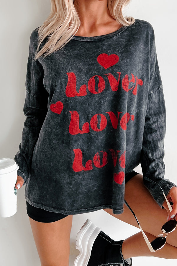 Be My "Lover" Acid Wash Graphic Top (Charcoal) - NanaMacs