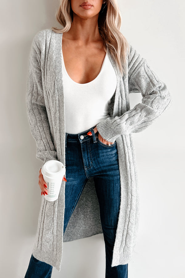 Cozy Casualness Sweater Knit Cardigan (Light Heather Grey) - NanaMacs