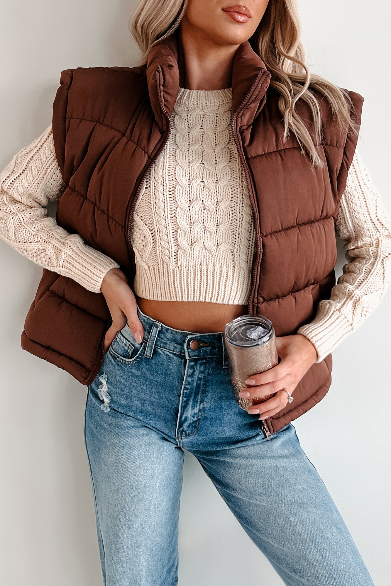 A Call From Fall Puffer Vest (Chocolate)