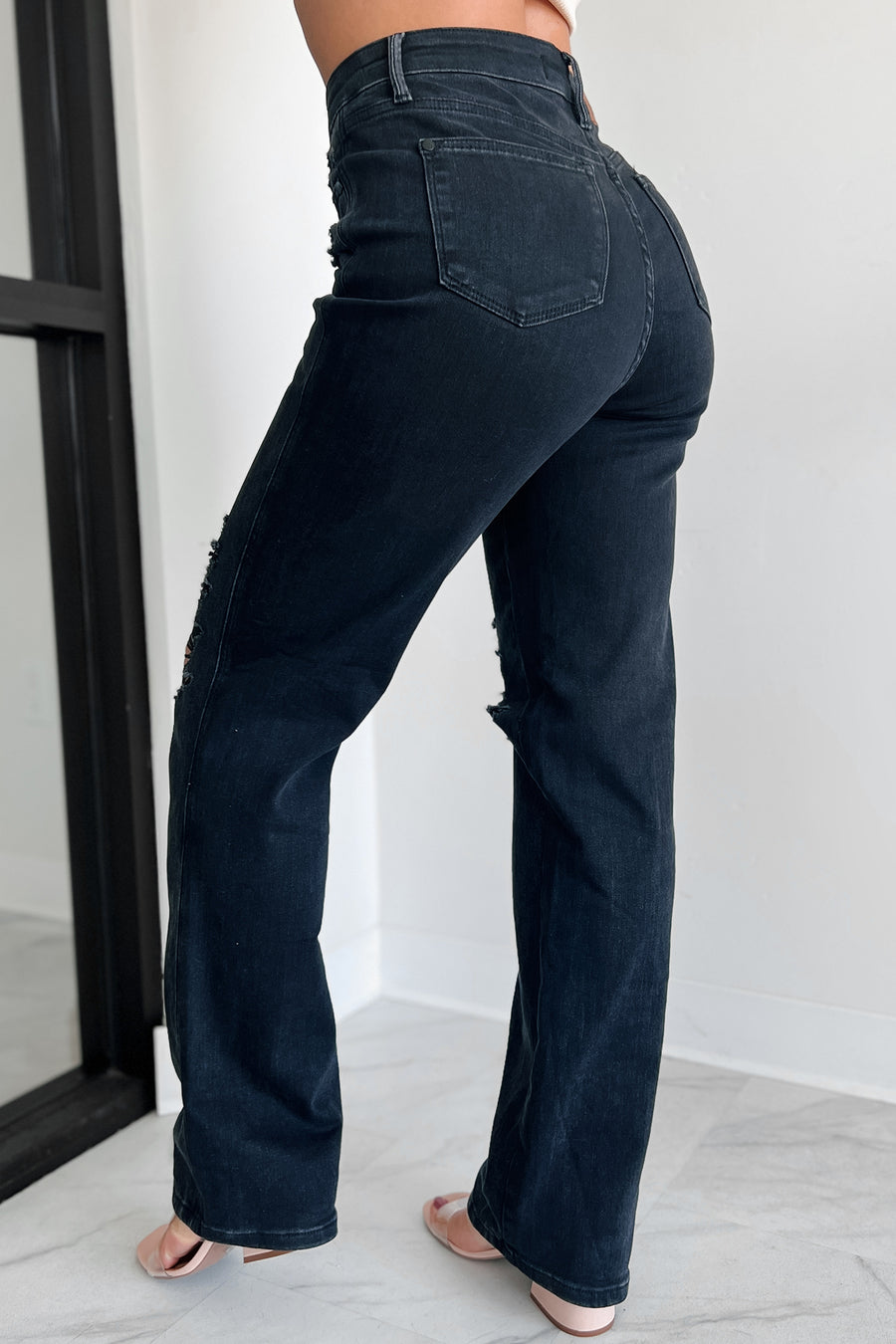 Fowler High Rise Rigid/Stretch Judy Blue Straight Leg Jeans (Black) - NanaMacs