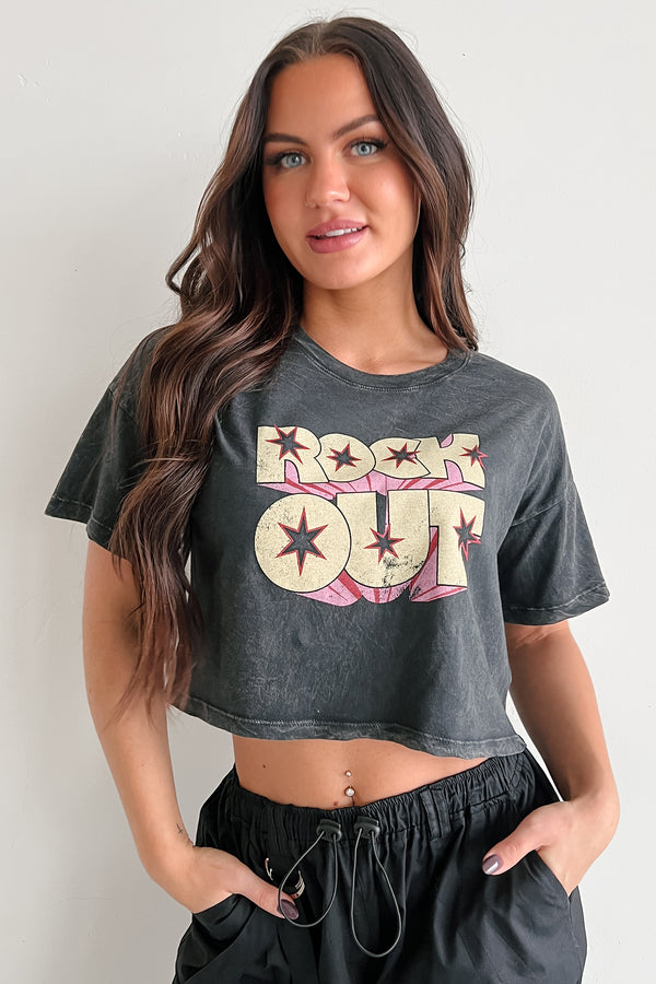 "Rock Out" Graphic Crop Tee (Charcoal) - NanaMacs