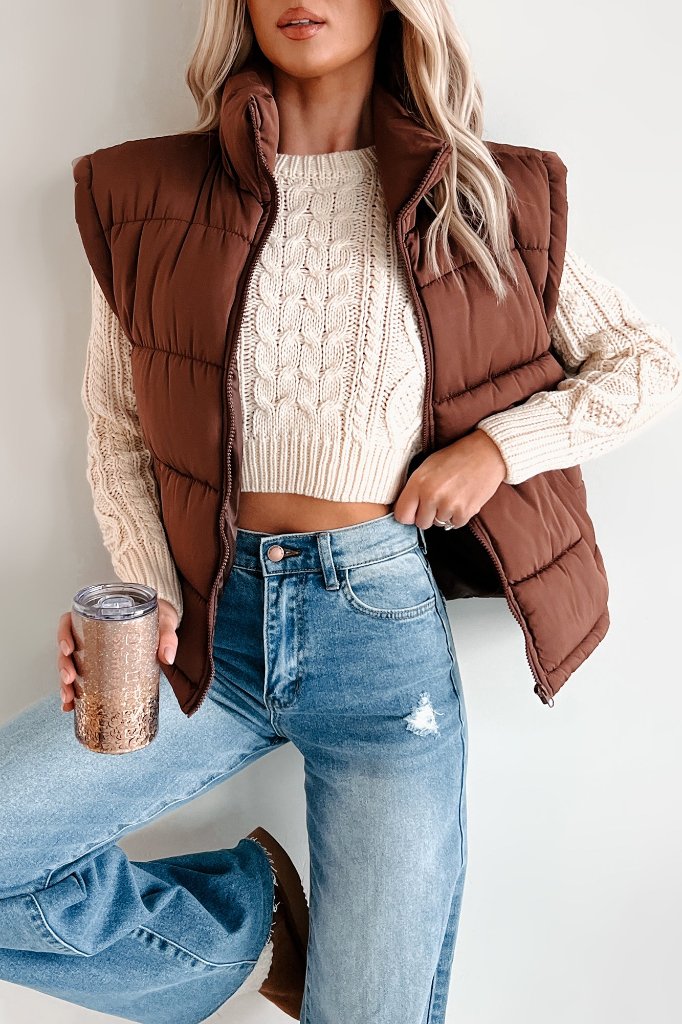 A Call From Fall Puffer Vest (Chocolate) - NanaMacs